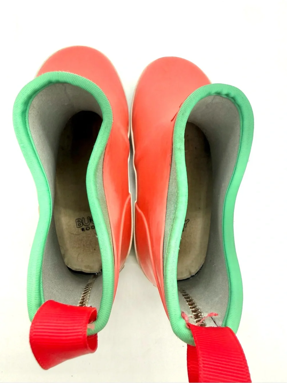 Coral Kids Rain Boots with Green Trim